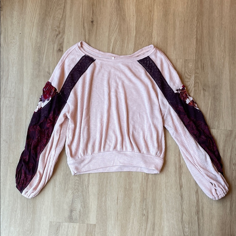 Free People Pink and Purple Long Sleeve Knit Top